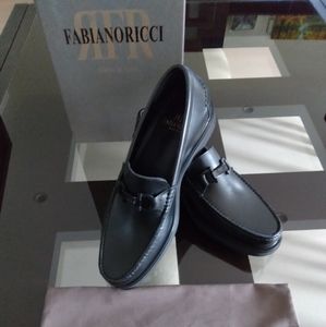 FABIANO RICCI MENS BLACK LEATHER LOAFERS SIZE 40EU